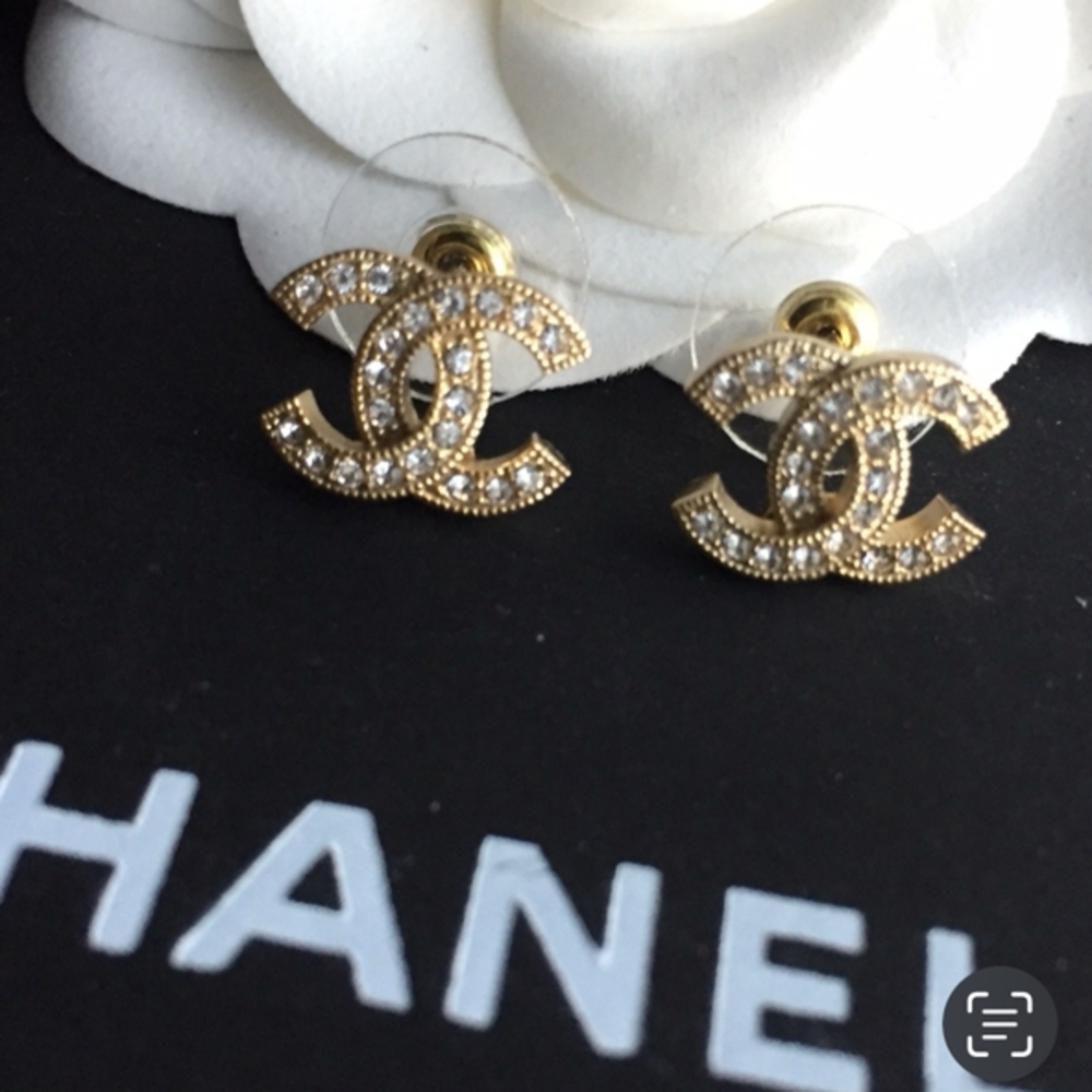 CHANEL Gold Crystal Pavé Earrings